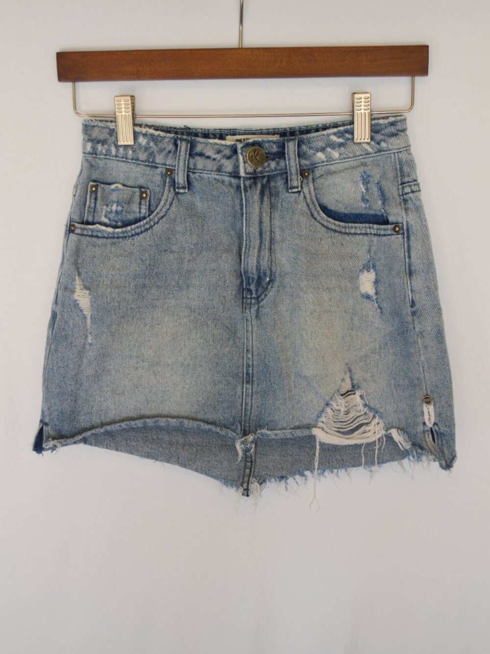 One Teaspoon 2020 High Waist Mini Denim Skirt - Light wash distressed